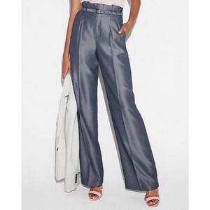 Express Womens High Rise Wide Leg Belted Pleated Pants Gray Size 6 Career Office